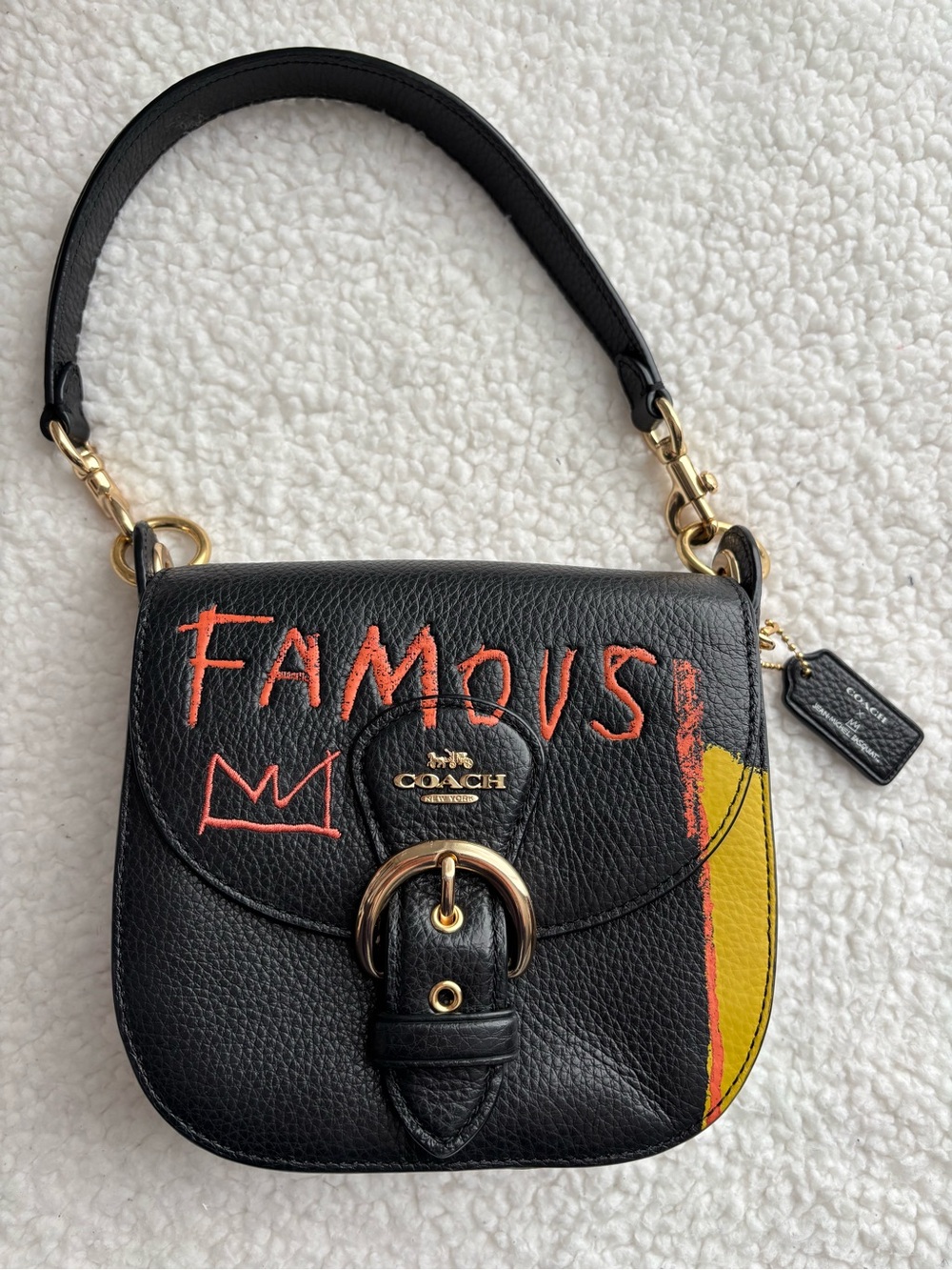 Coach x Jean Michel Basquiat Kleo Black Leather Shoulder Bag 17 ‘Famous’ Graffit
